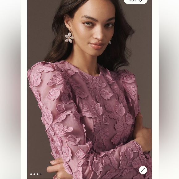 NEW HELSI Christy Scalloped Long Sleeve Pink Floral Applique Mini Dress Sz S - Picture 2 of 12